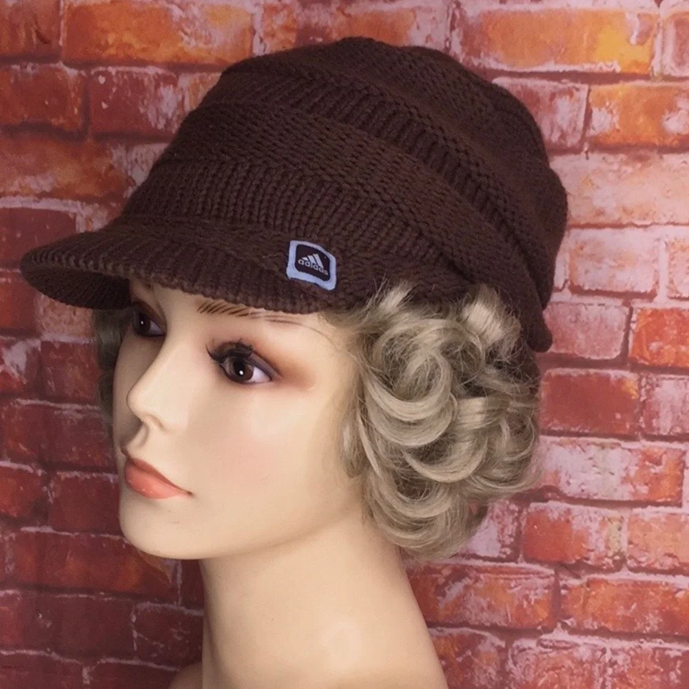 Adidas Brown Slouchy Knit Newsboy Cap